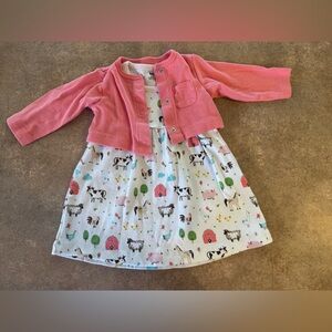 Hudson Baby- Pink Cardigan and Farm Print Dress 6-9 Months- NWOT